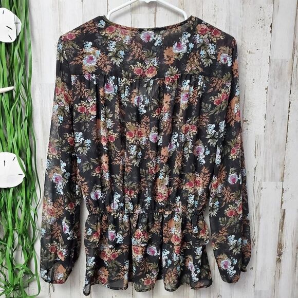 Pleione Floral Sheer Ruffled Blouse Size Small - Picture 7 of 8